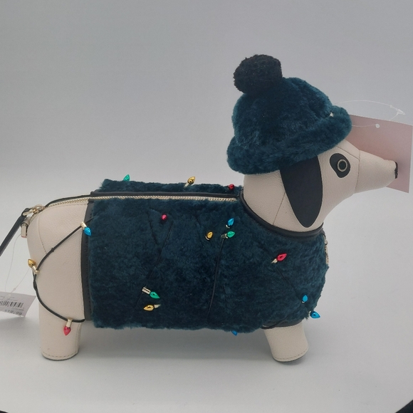Kate Spade Christmas Tree costume dog dachshund leather crossbody bag NWT - Picture 4 of 8